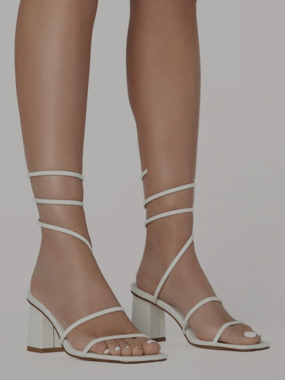 Billini White Unice Spiral-Ankle Strappy Heeled Sandals